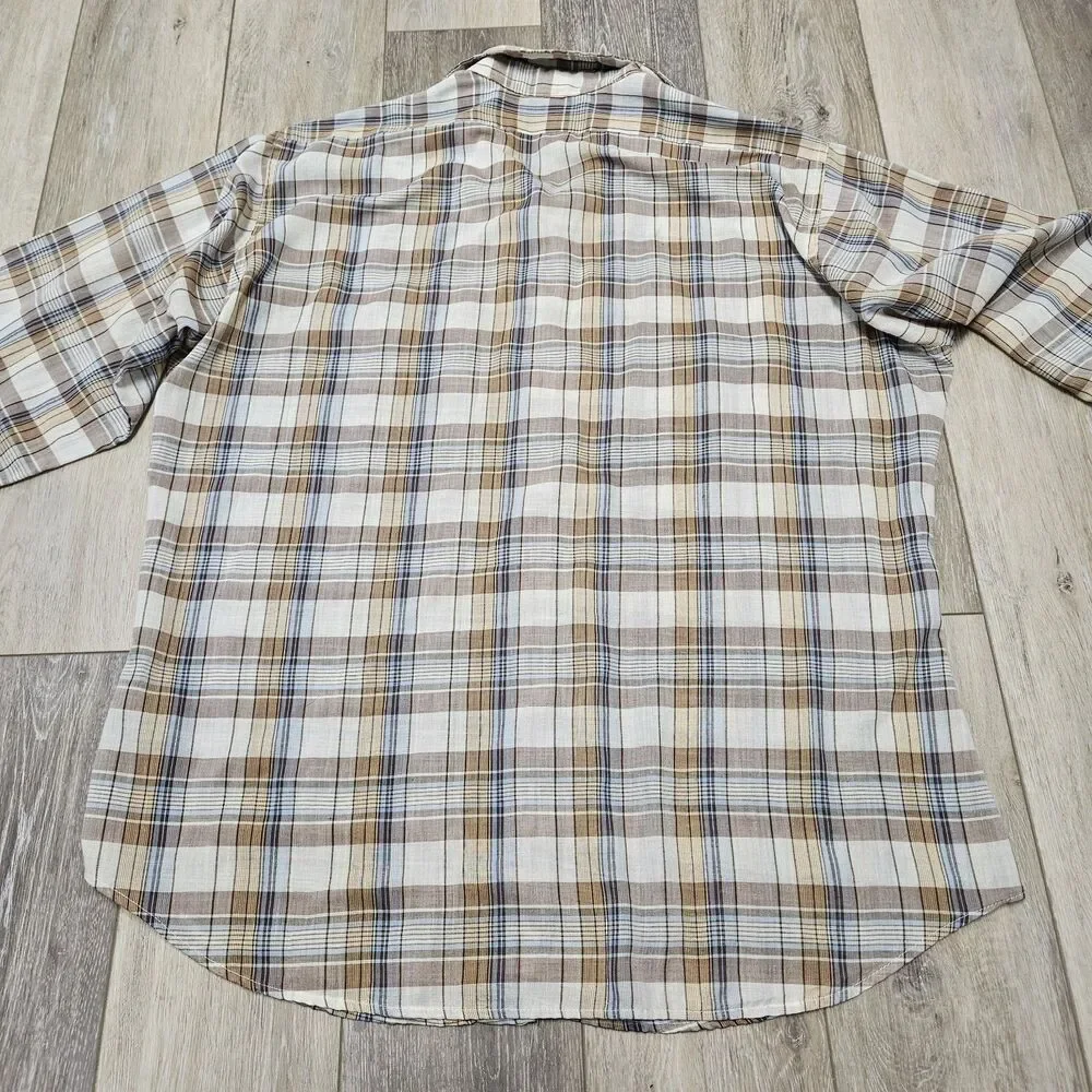 Levi Strauss & Co Vintage Tan Beige Plaid Button Up Shirt Long Sleeve Men's XL
